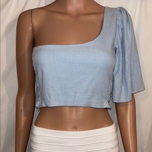 Zara X-Small One-Shoulder Light Blue Top